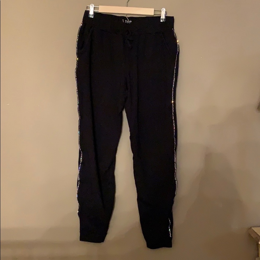 Black joggers with silver rhinestones